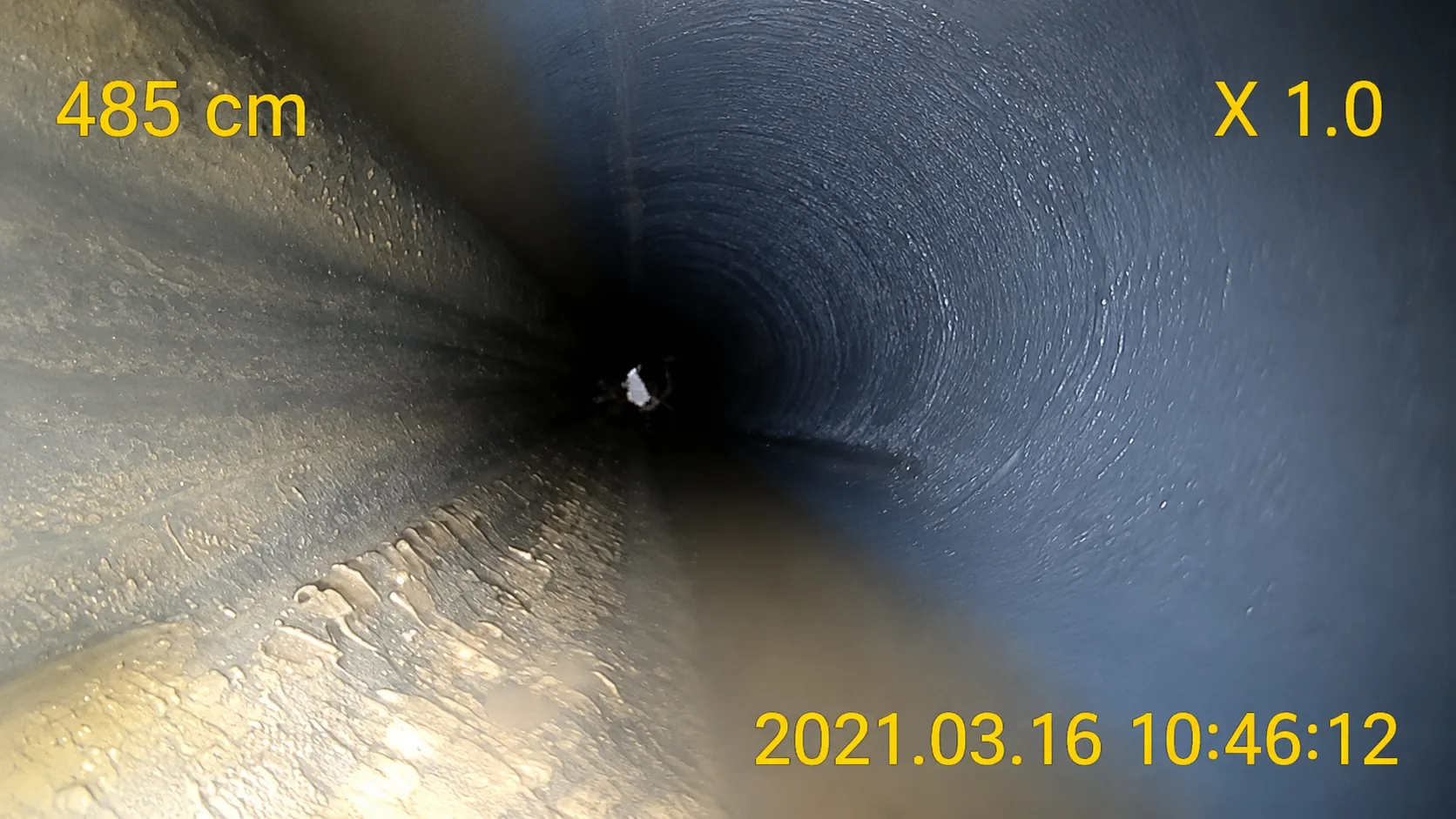 Pipe endoscope camera footage, March 16, 2021